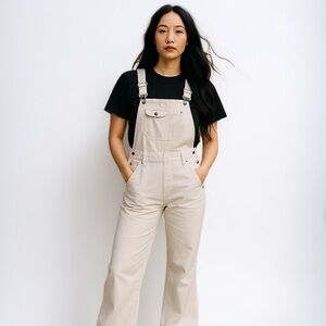 Vintage 90’s Silver Jeans Flare Cotton Twill Overalls in light Tan | Size 9